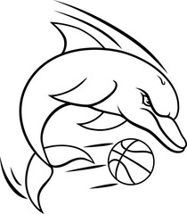 Naklejka premium Dolphin animal mean tough basketball sports team mascot hitting a basketball ball