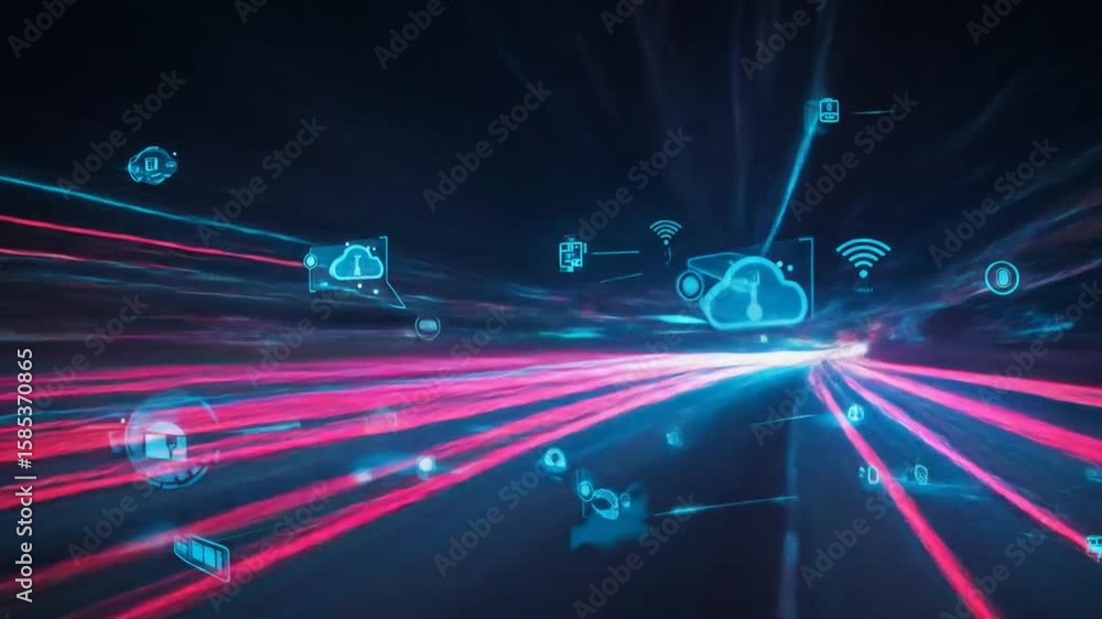 Poster futuristic data tunnel with interconnected devices