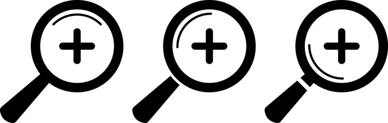Fototapeta premium Search Icon. zoom in scale. Plus and zoom tool symbols. Searching success icon. Magnifying glass for research and find