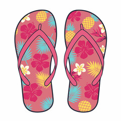 Image effects with summer flip flops. Pink flip flops create image effects with tropical elements, including hibiscus flowers and pineapple designs, giving a refreshing image effect.
