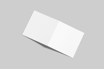 Bi fold square brochure or invitation mock up isolated on gray background.