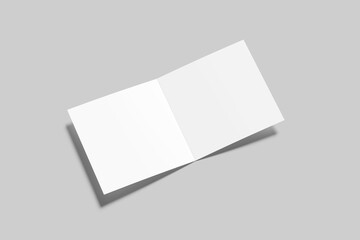 Bi fold square brochure or invitation mock up isolated on gray background.