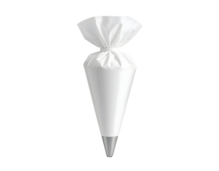 White pastry bag used for cake decorating and baking. Isolated transparent background
