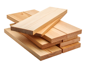 Stack of smooth wooden planks ready for construction or crafting projects. Isolated transparent background