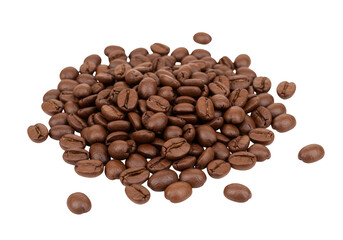 Naklejka premium A pile of roasted coffee beans isolated on transparent background, ready to be ground