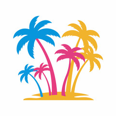 Obraz premium Colorful tropical palm trees standing on yellow sand evoke a tropical vacation. Tropical palm trees, vibrantly colored, create a dynamic, summery scene, and reinforce feelings of leisure.