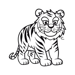 Obraz premium Coloring book for children Tiger Black and white vector illustration.