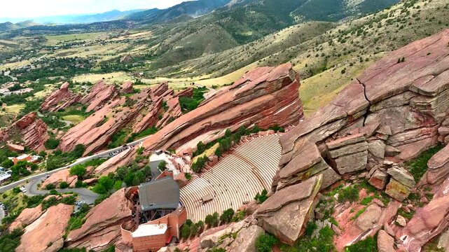 Beautiful aerial drone view of Red Rocks Amphitheater Natural Concert Venue Near Denver, Colorado ,USA