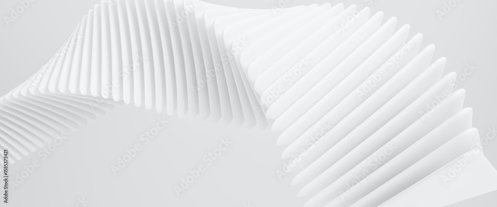 Fototapete abstract 3d background with round triangle shapes smooth, abstract white curving architectural desig