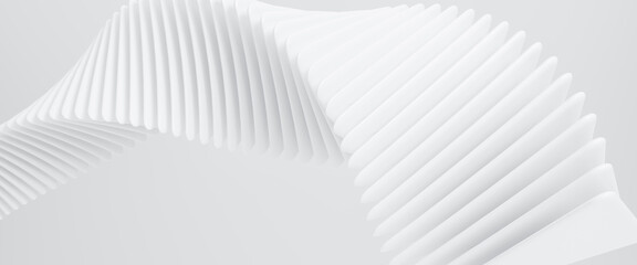 Fototapeta premium Abstract 3d background with round triangle shapes smooth, Abstract white curving architectural design. Visual element for banner header poster or cover. 3d rendering illustration for graphic design