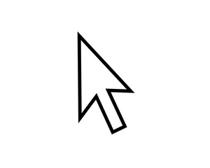 A black computer mouse cursor arrow appears isolated against a pure white background. The arrow is rendered with crisp, clean edges