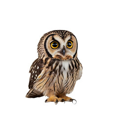 Naklejka premium Little cute owl with big cartoon eyes on a transparent background