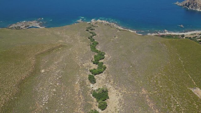 Viewpoint With Sea Cliffs At Chania In Crete, Greece. Aerial Drone Shot