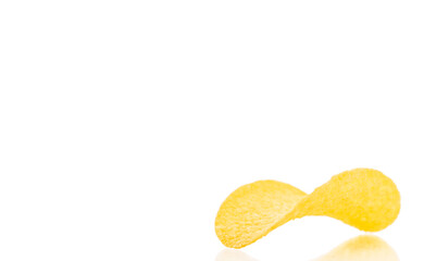Potato chips isolated on white background, close-up.