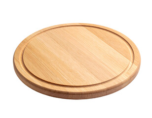 Wooden round cutting board. Isolated transparent background