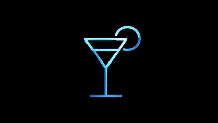 Blue Neon Martini Cocktail Icon on Black Background
