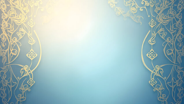 Islamic background with Arabic patterns on both sides and soft mid space over light blue elegant festive layout