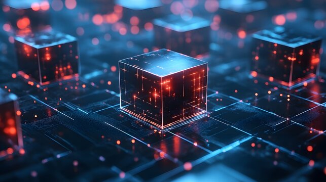 Cybernetic Cubes: An intricate design of interconnected cubes, pulsating with digital energy, representing the complex world of technology and the future of innovation.