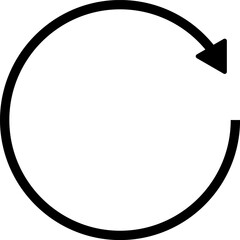 Simple black circular arrow icon representing refresh reload or repeat action on a white background
