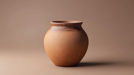 Earthenware vessel with rustic texture, set against a monochromatic backdrop