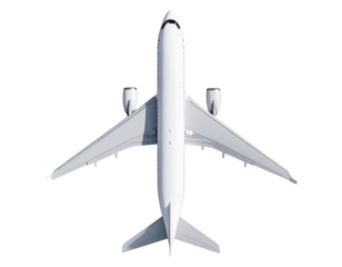 A - Top View of White Commercial Airplane with Detailed Wings and Tail, Isolated PNG”