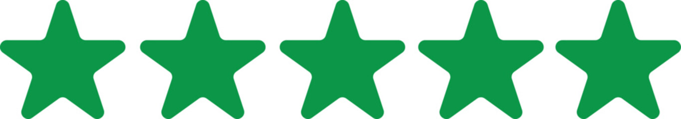 Obraz premium Five green stars in a row on a white background representing customer satisfaction and excellent rating