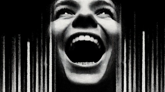 Close-up black and white portrait of a joyful face