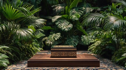 Chic Black and Gold Tech on Wood with Tropical Leaves  

