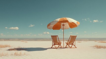 Beach chairs under umbrella
