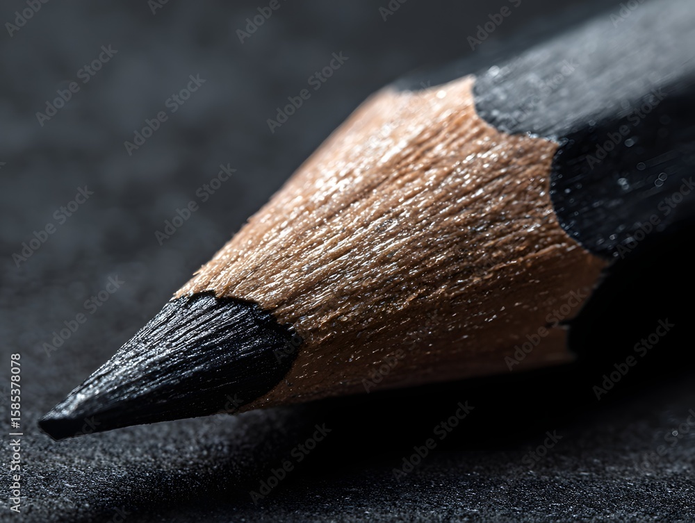 Poster a close-up captures the sharpened point of a graphite pencil resting on textured paper, highlighting