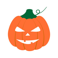 Halloween Pumpkins with carved Smiled Face and Curl on stem Cute Character Halloween Design element