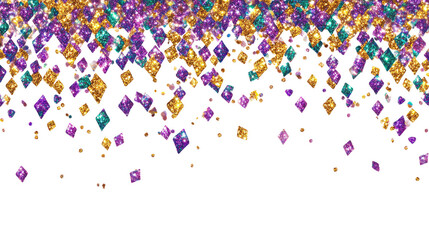 Glittering harlequin pattern with Mardi Gras colors isolated on white background