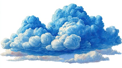 Blue cloud watercolor illustration on white background, soft fluffy sky element for kids art or dreamy print decor