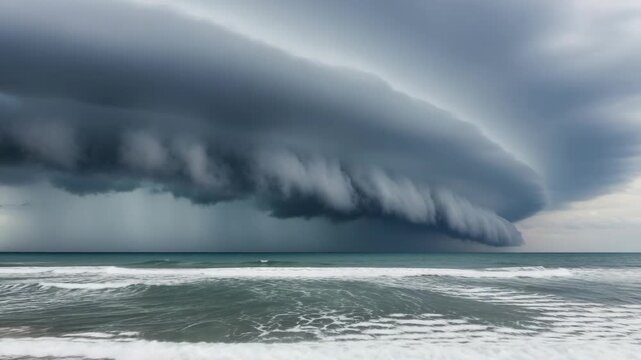 Dramatic Storm Clouds Over Ocean with Rolling Waves and Dark Skies