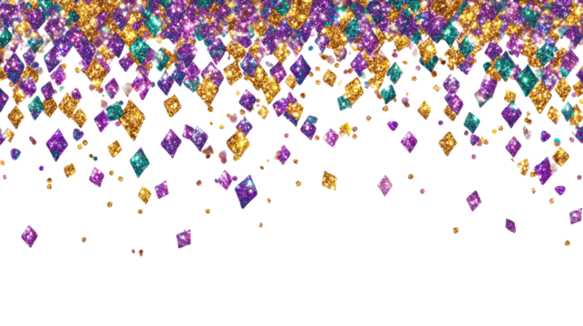 Glittering harlequin pattern with Mardi Gras colors isolated on white background