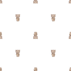 Woodland. Watercolor hand-drawn seamless minimalistic pattern with teddy bear. Cute print for kids
