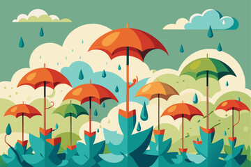 A Garden of Umbrellas Rooted into Clouds Catching Starlight