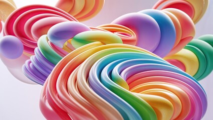 Swirling tubular ribbon loops floating in abstract digital space, with pastel gradient backdrop