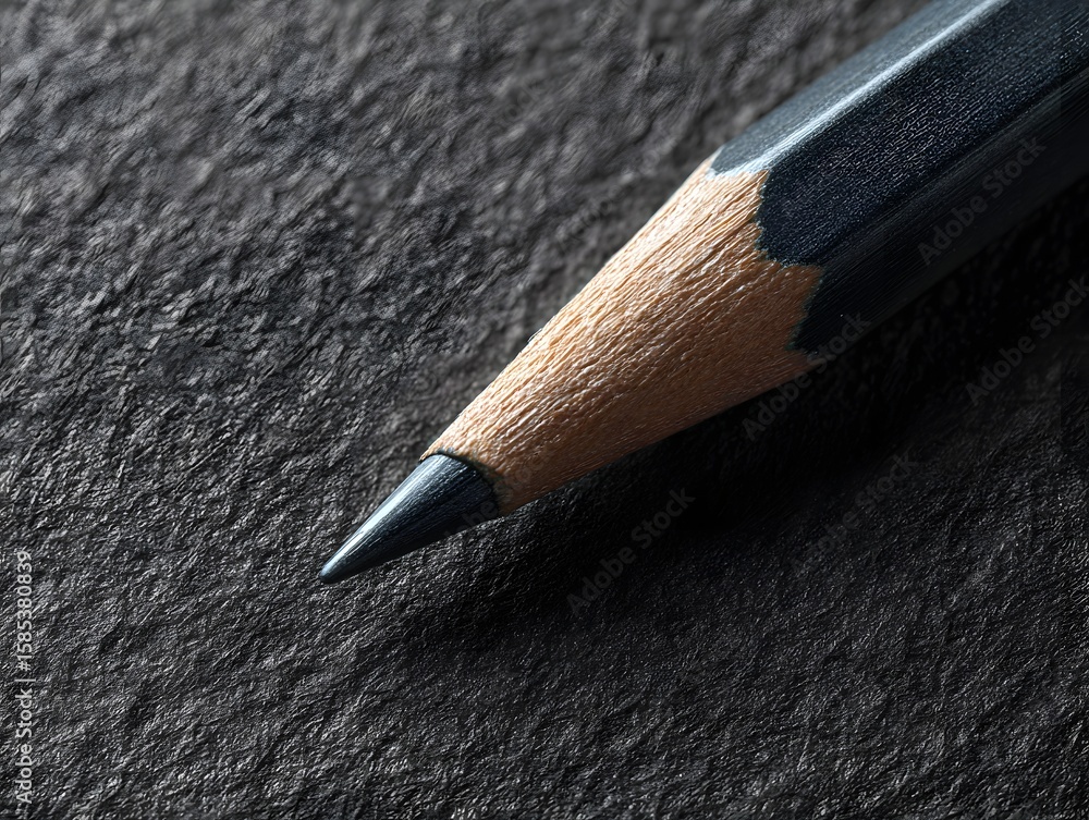 Poster a sharply pointed graphite pencil rests diagonally on a textured dark surface, emphasizing the poten