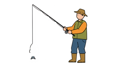 Simple Cartoon Illustration of a Fisherman Catching a Fish