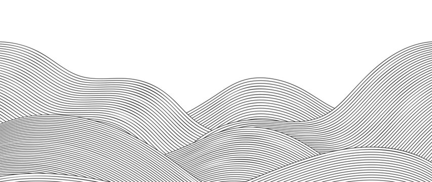 Mountain hill and texture background vector. Abstract Mountain landscape with line art, wavy, curve. Wallpaper design for print, wall art, cover and interior.
