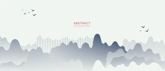 Fototapete Rund Weiß Mountain hill and texture background vector. Abstract Mountain landscape with line art, wavy, curve, bird. Wallpaper design for print, wall art, cover and interior.  © TWINS DESIGN STUDIO