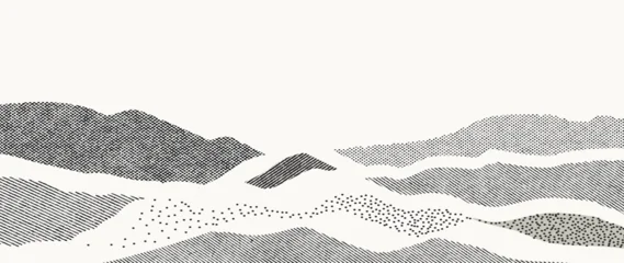Keuken foto achterwand Wit Mountain hill and texture background vector. Abstract Mountain landscape with line art, pencil line, grunge, dot halftone pattern. Wallpaper design for print, wall art, cover and interior.  © TWINS DESIGN STUDIO