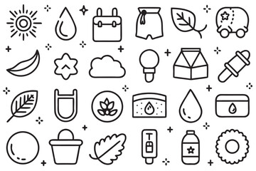 Collection of simple black line art icons for health and beauty vector