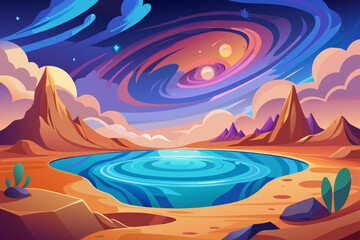 A Surreal Desert Oasis with a Pool of Liquid Moonlight