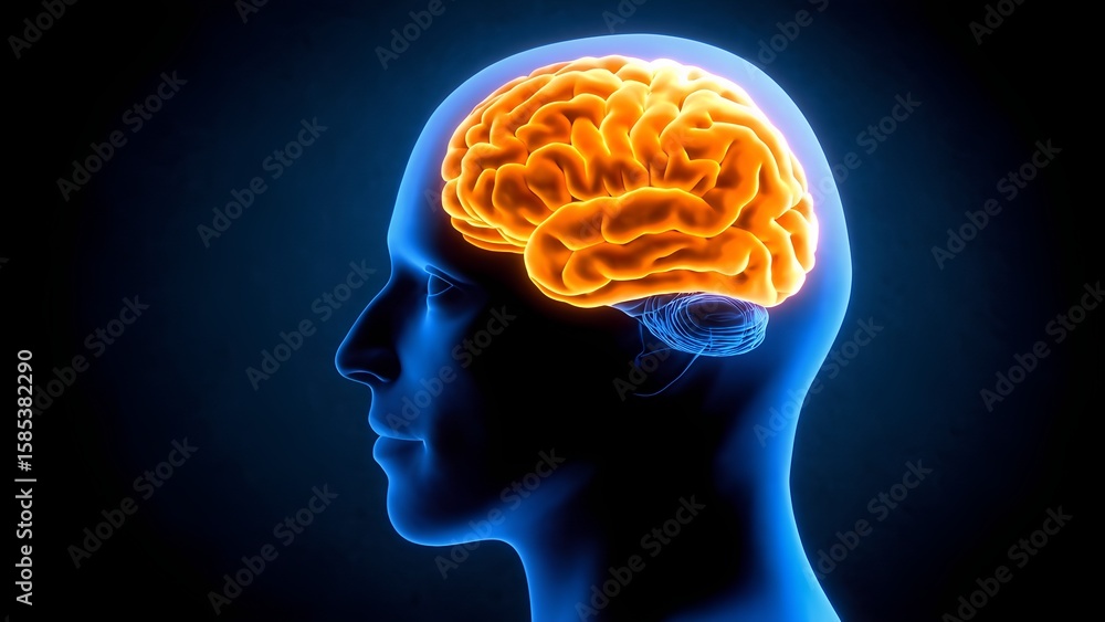 Poster exploring brain functionality neuroscience laboratory infographic scientific environment side view m