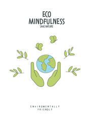 Vector hand drawn sketch of earth with supporting hands. Environmentally friendly planet and green energy concept. Alternative and Renewable energy. Protect the World.