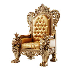 Luxurious Golden Royal Throne with Ornate Carvings and Lion Accents