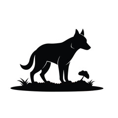 Digging Dog Silhouette on Ground