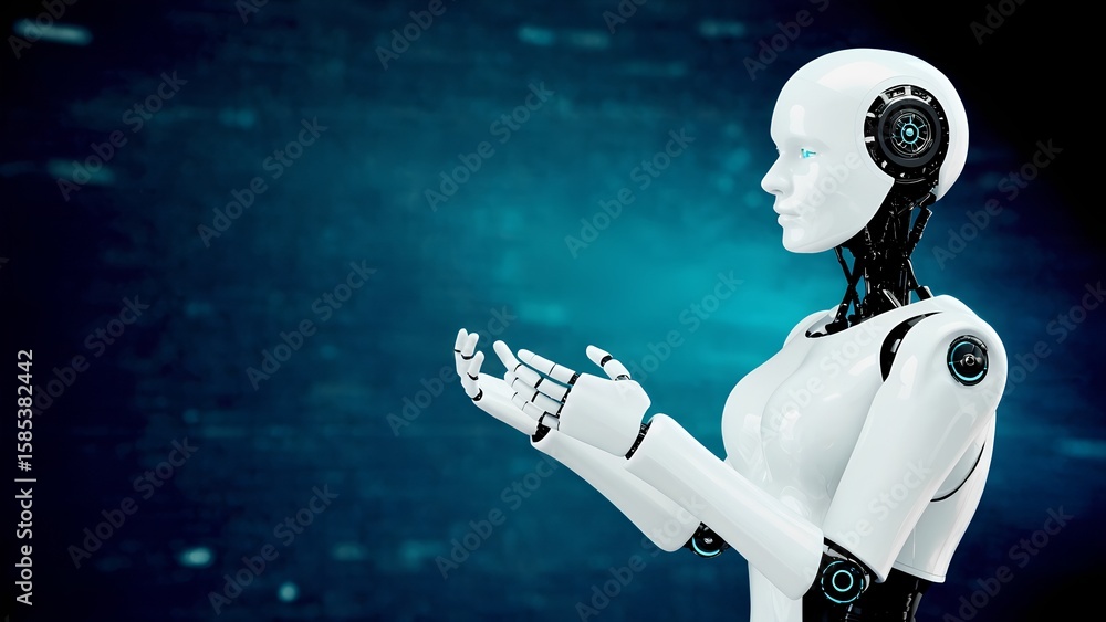 Aufkleber futuristic robotics showcase digital environment 3d illustration technology close-up view ai interac